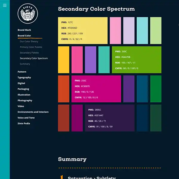 Screenshot of Siete brand guide portal